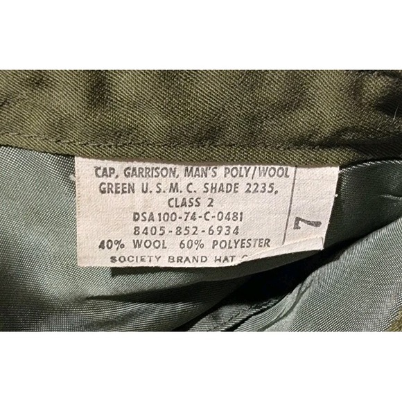 VIntage 1970s USMC Green Alpha Uniform Wool Serge Garrison Cap Hat Size‎ 7 - Picture 4 of 6